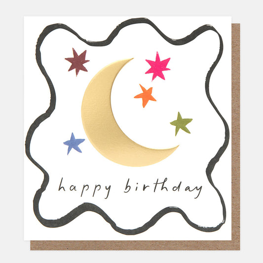 BOD006-Caroline G-Happy Birthday Gold Moon Colourful Stars-Card-Border