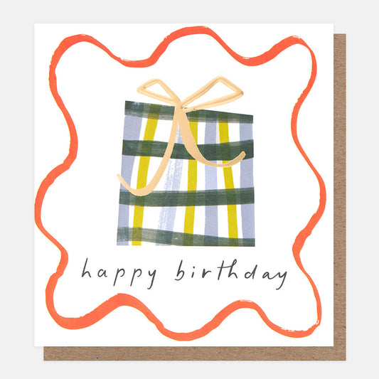 BOD009-Caroline G-Happy Birthday�Checked Present In Wiggle Border-Card-Border