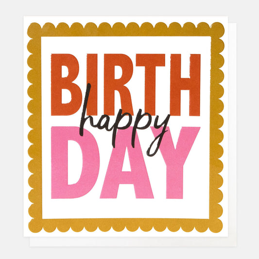 BRI005-Caroline G-Happy Birthday Red/Pink Text Scallop Border-Card-Bright Side