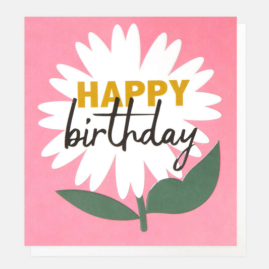BRI011-Caroline G-Happy Birthday White Daisy On Pink-Card-Bright Side