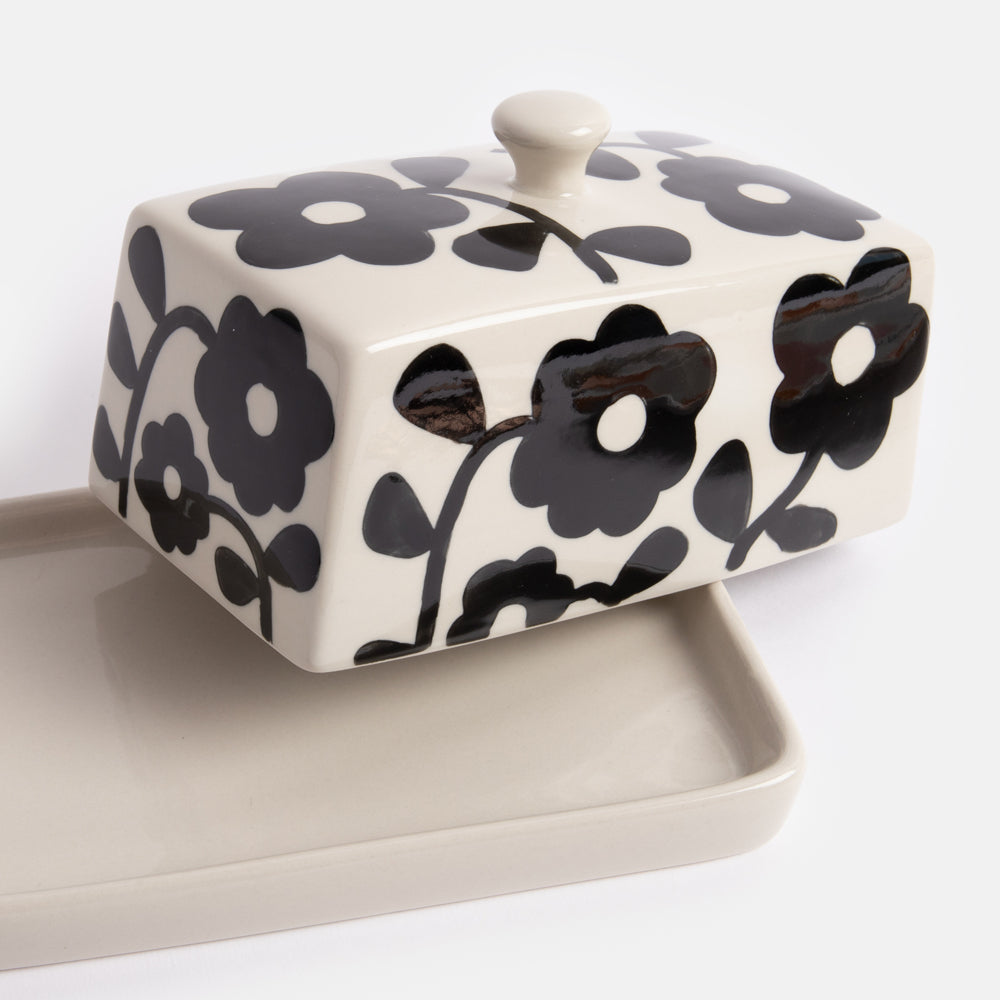 BUD100-Caroline G-Mono Flower Butter Dish-Butter Dish-At Home