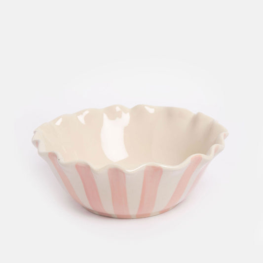 BWL100-Caroline G-Pink Outside Stripe /Yellow Flower Frilly Bowl-Bowl-At Home