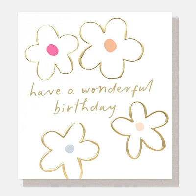 CFT003-Caroline G-Gold Flowers Have A Wonderful Birthday-Card-Confetti