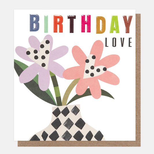 CHQ003-Caroline G-Birthday Love Vase With Flowers-Card-Chequered