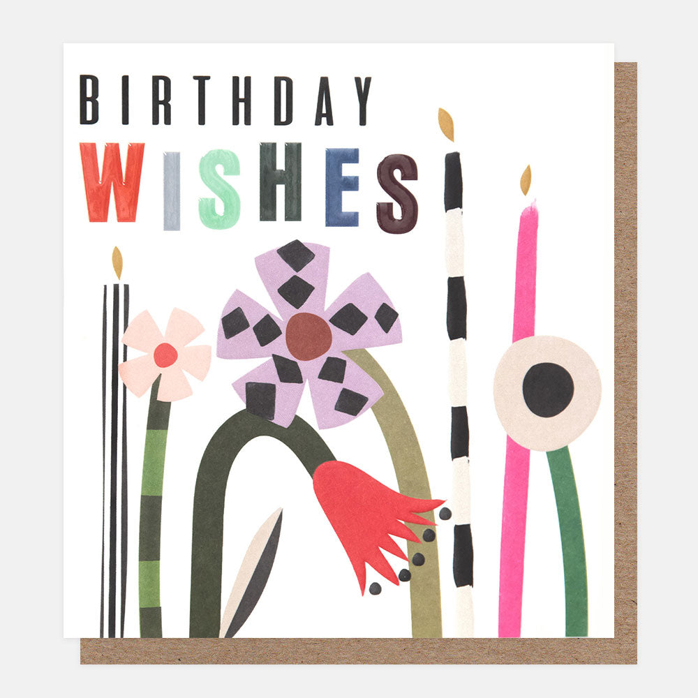 CHQ005-Caroline G-Birthday Wishes Flowers With Candles-Card-Chequered