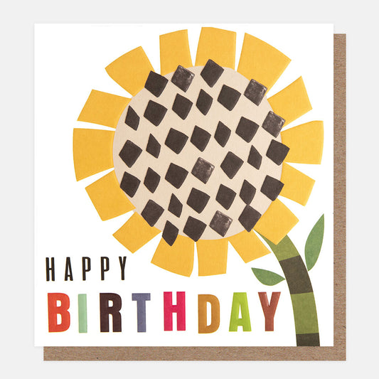 CHQ009-Caroline G-Happy Birthday Chequered Sunflower-Card-Chequered