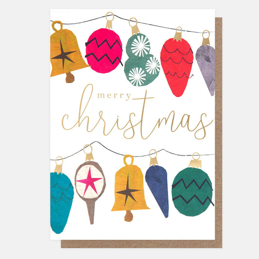 CPX002-Caroline G-Collage Baubles On String Merry Christmas-Xmas Card Pack-