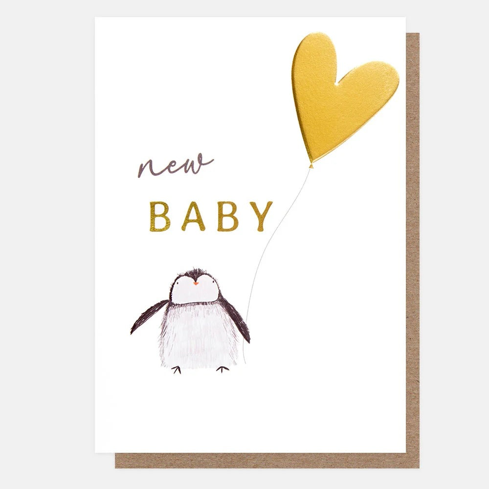 CRC040-Caroline G-Penguin & Heart Balloon New Baby-Card-Circus