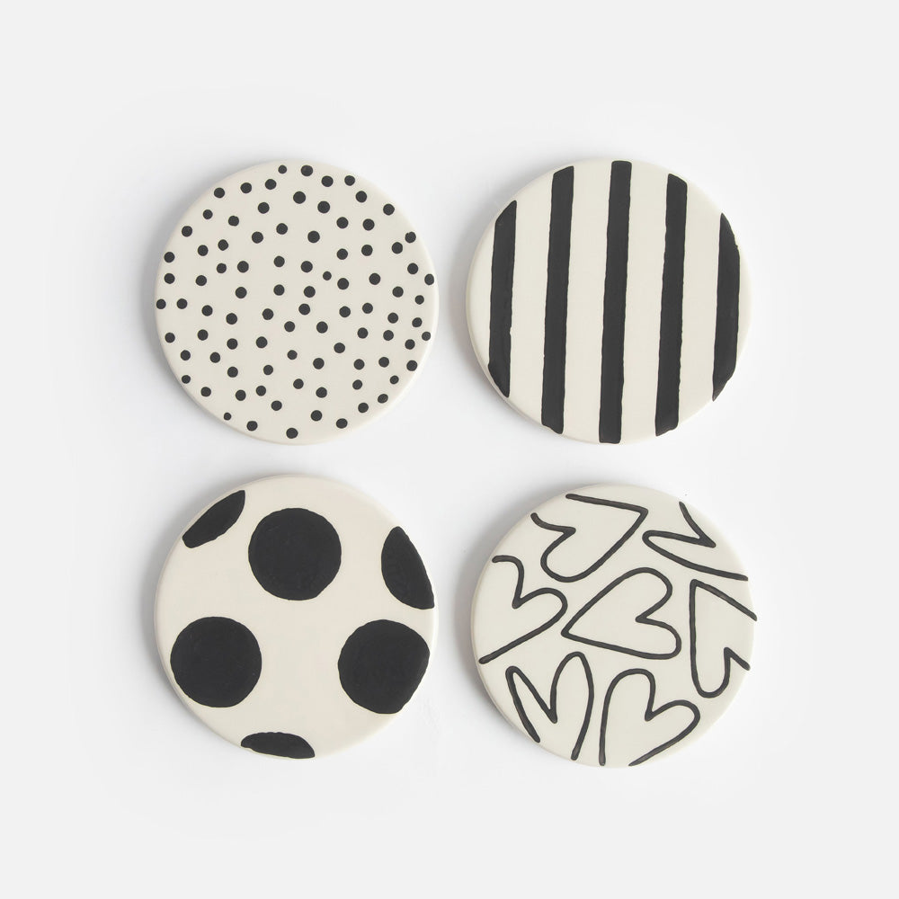CST103-Caroline G-Set Of 4 Stoneware Mono Patterns Coasters-Coasters-Home