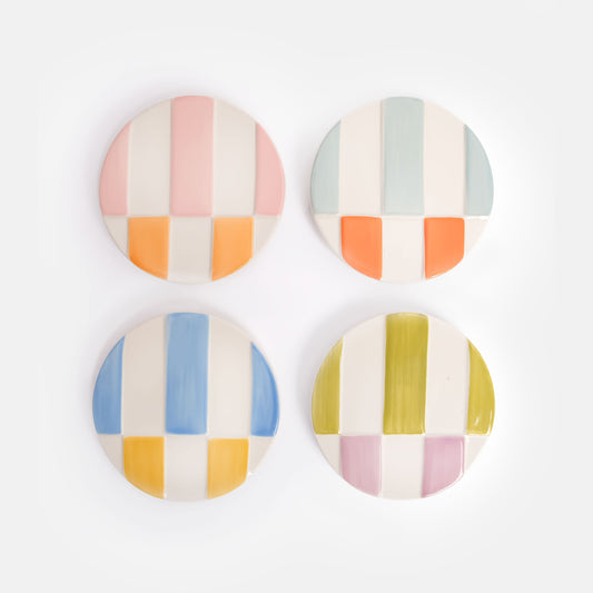 CTR100-Caroline G-Set Of 4 Multi Stripe Stoneware Coasters-Coasters-Home