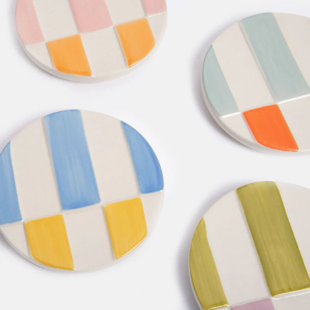 CTR100-Caroline G-Set Of 4 Multi Stripe Stoneware Coasters-Coasters-Home