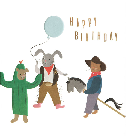 DUB007-Caroline G-Happy Birthday Animals In Cowboy Dress-Up-Card-