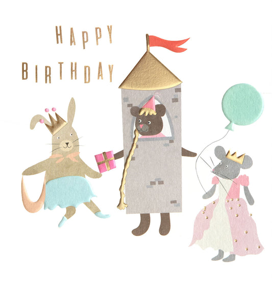DUB008-Caroline G-Happy Birthday Animals In Princess Dress-Up-Card-