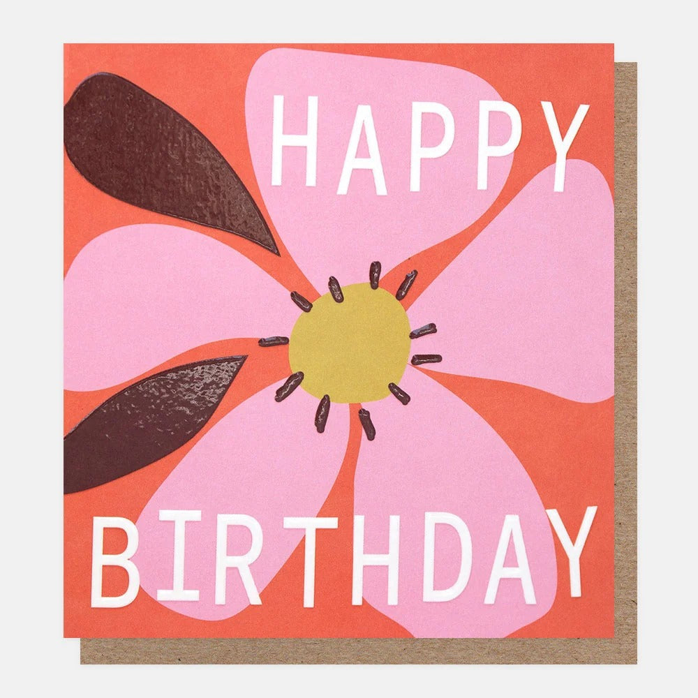 ETT011-Caroline G-Pink Flower On Red Birthday-Card-Silhouette