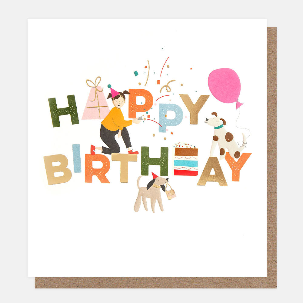 FES002-Caroline G-Happy Birthday Party Dogs W/ Cake & Balloons-Card-Festival