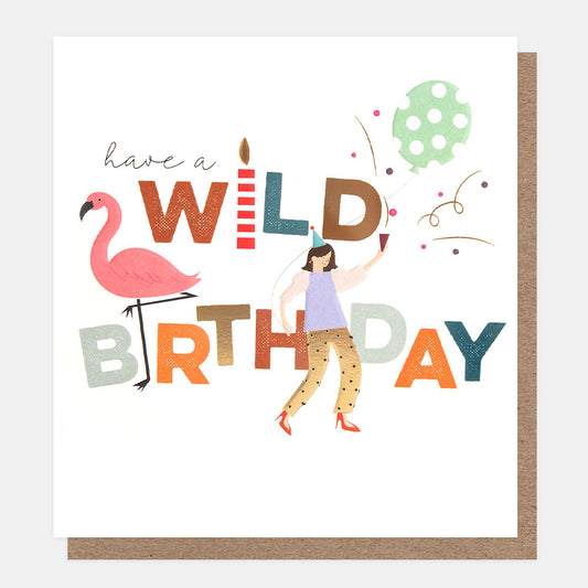 FES008-Caroline G-Wild Birthday Flamingo With Party Girl-Card-Festival