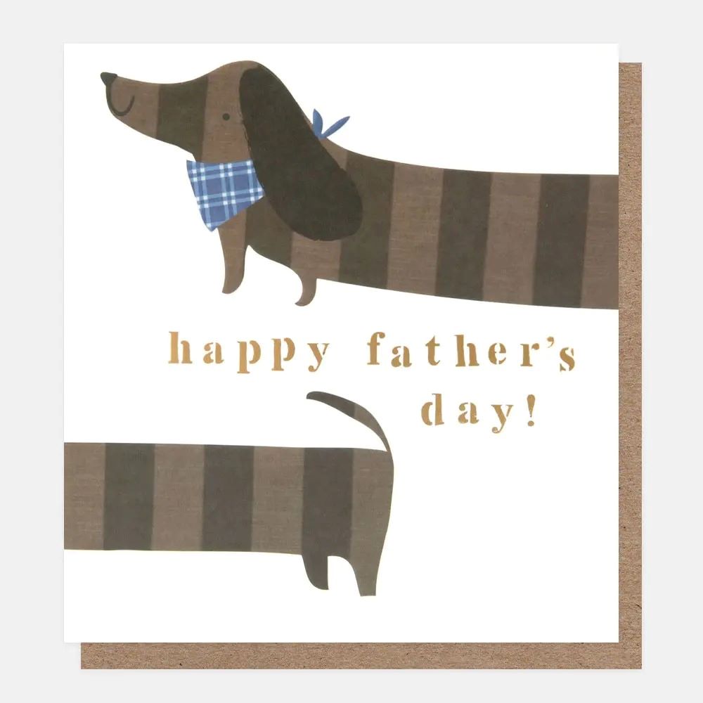 FTH024-Caroline G-Happy Father'S Day Stripey Sausage Dog-Card-Father'S Day