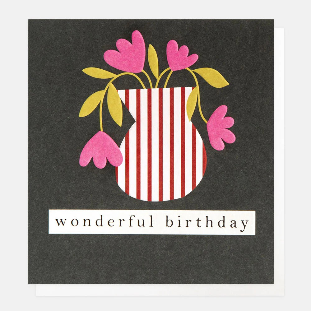 GEO004-Caroline G-Striped Vase Of Flowers-Card-Geometric