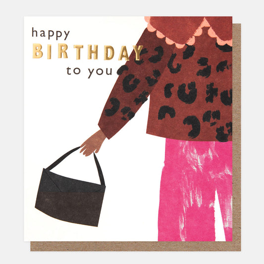 GFG004-Caroline G-Happy Birthday To You Leopard Blouse & Pink Trousers-Card-Go Figure