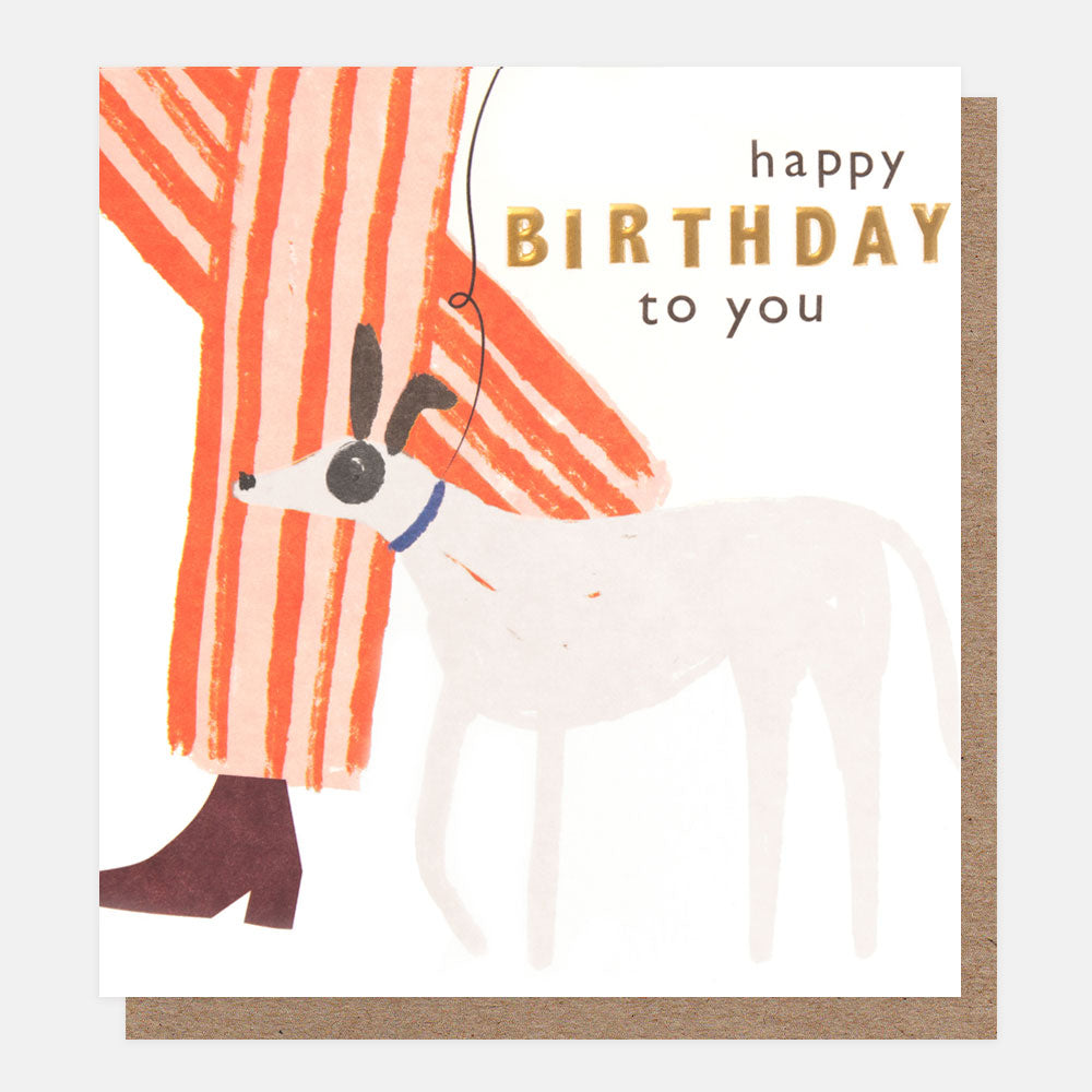 GFG006-Caroline G-Happy Birthday To You Stripe Trousers Whippet On Lead-Card-Go Figure