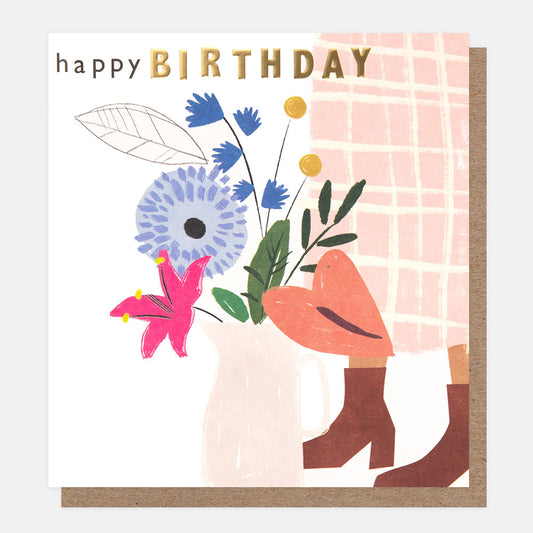 GFG010-Caroline G-Happy Birthday Skirt & Boots W/ Flowers In Vase-Card-Go Figure