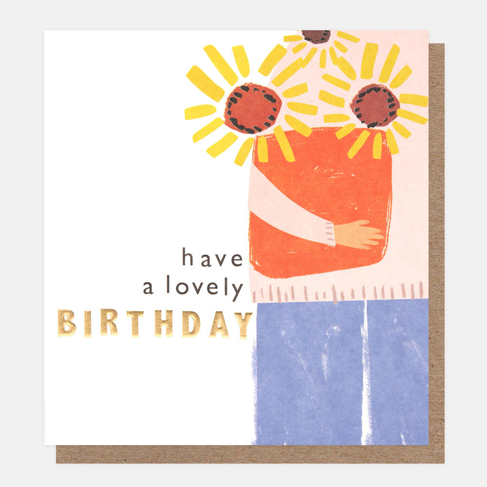 GFG011-Caroline G-Have A Lovely Birthday Holding Sunflowers-Card-Go Figure