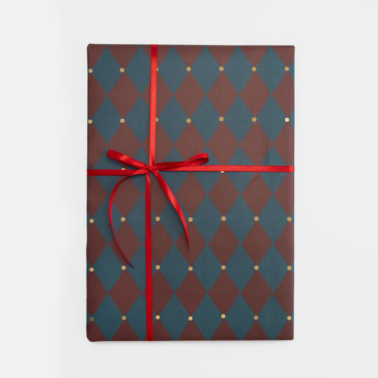 GWL559-Caroline G-Blue/Burgundy Harlequin W/Gold Dots-Xmas Wrap-