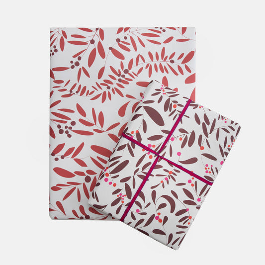 GXD396-Caroline G-Red/Burgundy Foliage Double Sided-Xmas Wrap-