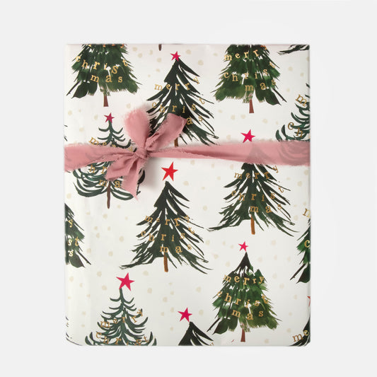GXL395-Caroline G-Trees W/Merry Christmas Text & Pink Stars-Xmas Wrap-