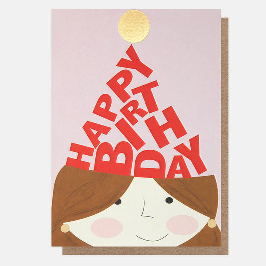 LET005-Caroline G-Happy Birthday Girl With Party Hat-Card-Letter Box