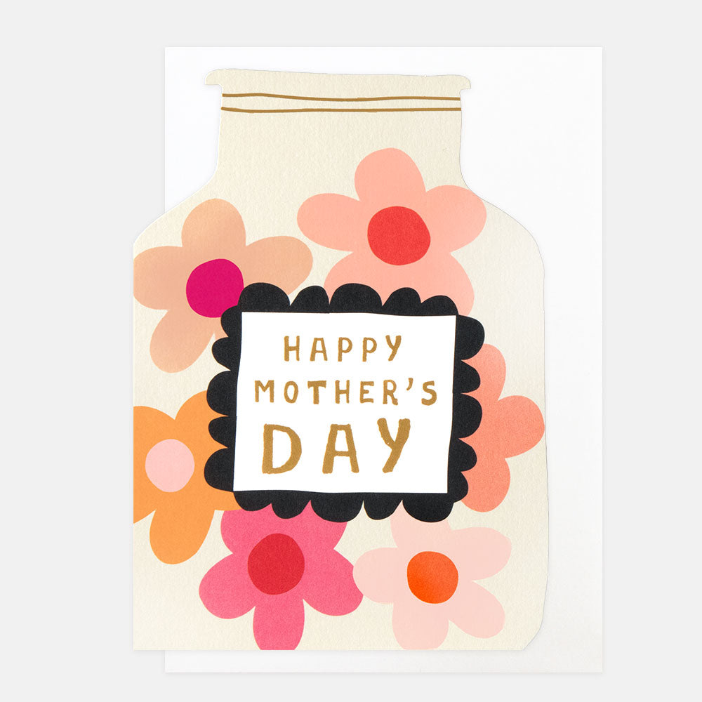 LIT031-Caroline G-Happy Mother'S Day Jar Of Flowers-Card-Little Treats
