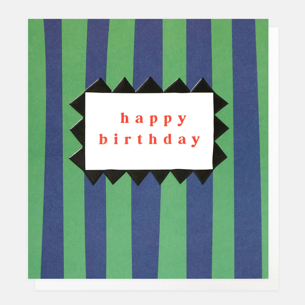 LOM006-Caroline G-Happy Birthday Green And Blue Stripe-Card-Lots Of Love