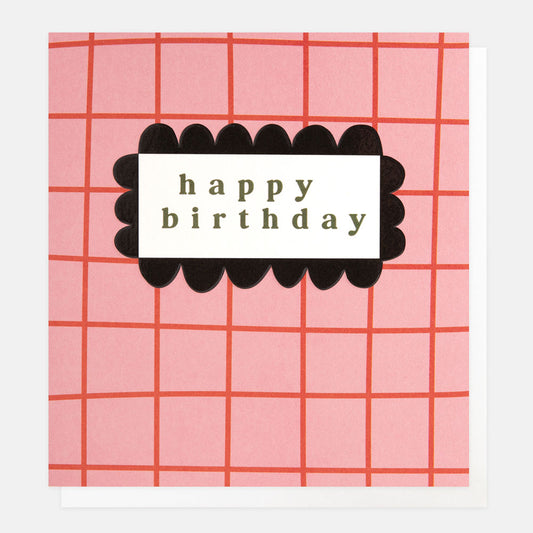 LOT003-Caroline G-Happy Birthday Pink & Orange Grid-Card-Lots Of Love