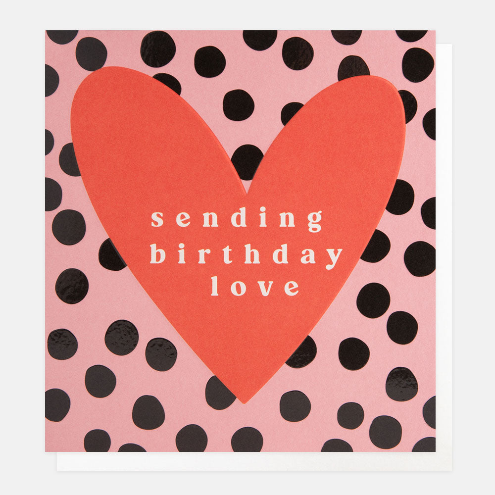 LOT008-Caroline G-Happy Birthday Lovely Heart On Dotty-Card-Lots Of Love