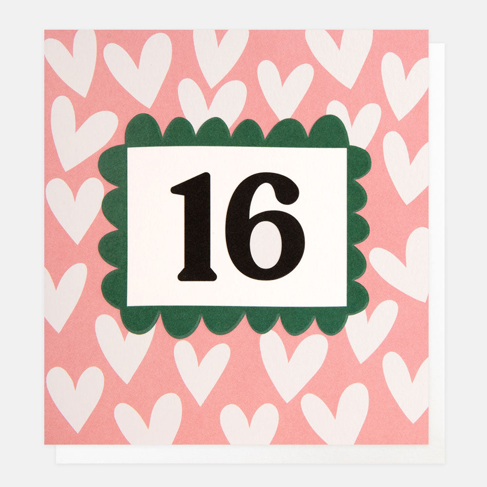 LOT013-Caroline G-16 Number White Hearts On Pink-Card-Lots Of Love