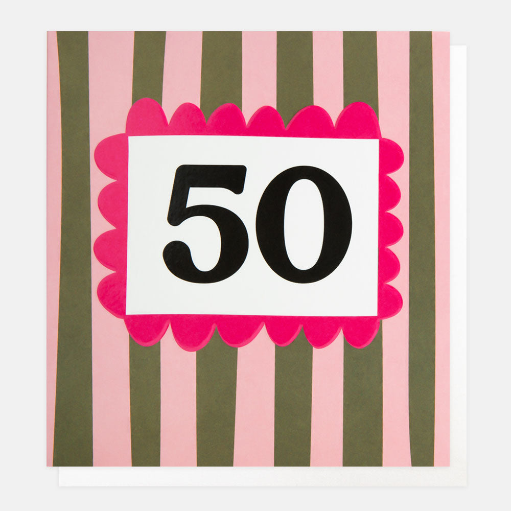 LOT018-Caroline G-50 Number Pink/Khaki Stripe-Card-Lots Of Love