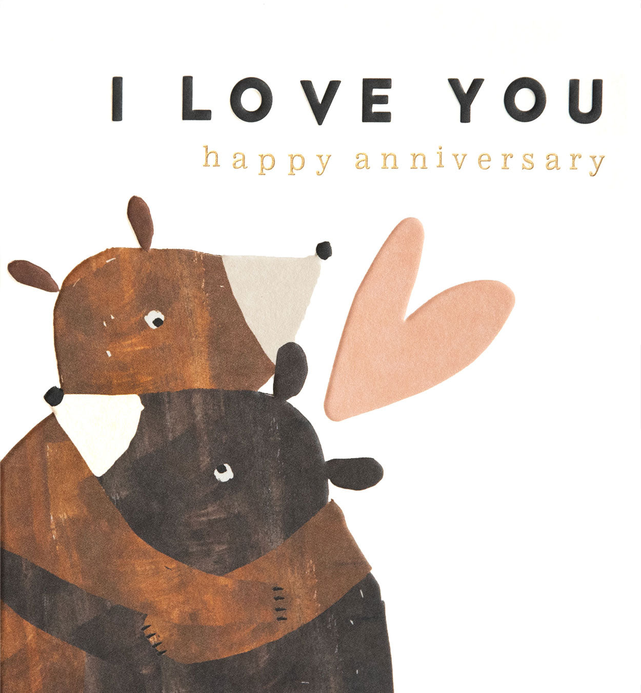 LUV020-Caroline G-I Love You Happy Anniversary Hugging Bears & Heart-Card-