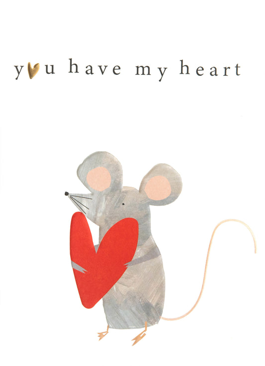 LUV029-Caroline G-You Have My Heart Mouse Holding Heart-Card-