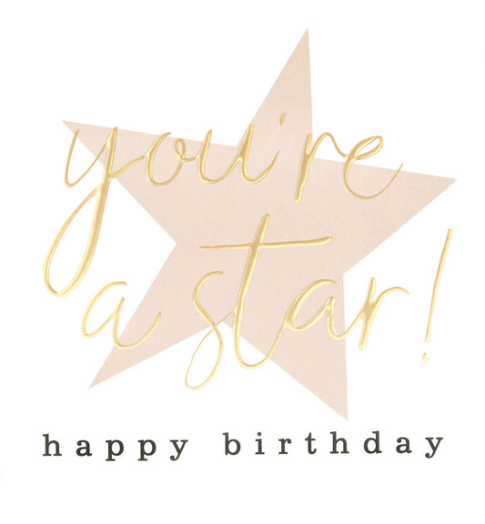 LVL012-Caroline G-You'Re A Star! Happy Birthday Gold Script On Pink Star-Card-