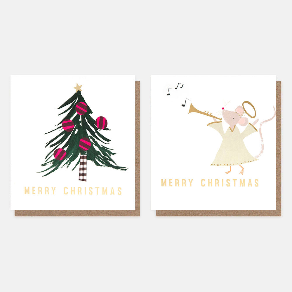 MDX051-Caroline G-Collage Tree/Angel Mouse Mixed Pack-Xmas Card Pack-