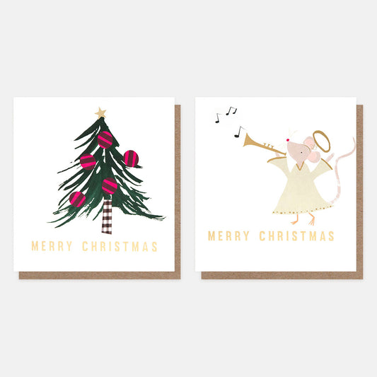 MDX051-Caroline G-Collage Tree/Angel Mouse Mixed Pack-Xmas Card Pack-
