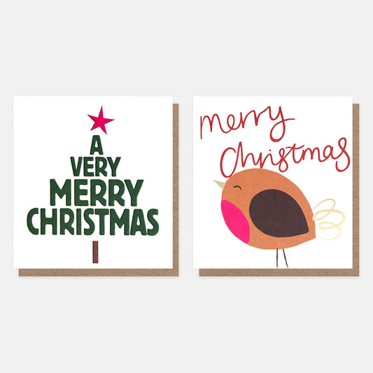MDX052-Caroline G-Green Texttree/Rounded Robin Mixed Pack-Xmas Card Pack-