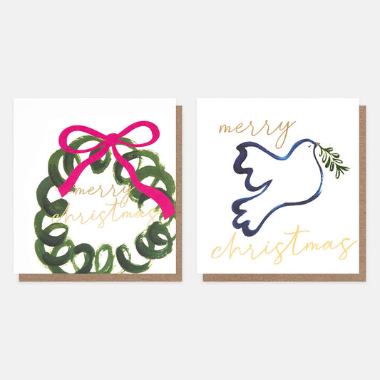 MDX053-Caroline G-Wreath With Pink Bow/Outline Dove Mixed Pack-Xmas Card Pack-