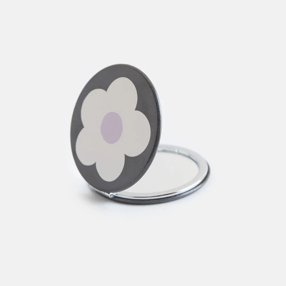 PKM162-Caroline G-Multi Flower Charcoal Round Pocket Mirror-Mirrorl-Accessories