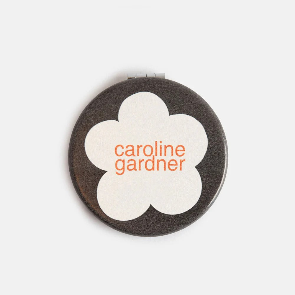 PKM162-Caroline G-Multi Flower Charcoal Round Pocket Mirror-Mirrorl-Accessories