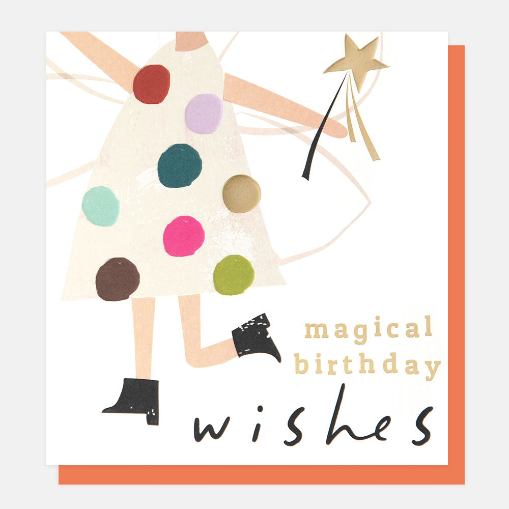 PLY003-Caroline G-Magical Birthday Wishes Fairy With Spotty Dress-Card-Play Time