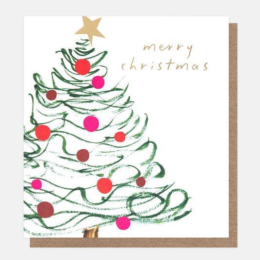 PNT623-Caroline G-Swirly Tree With Baubles Merry Christmas -Xmas Card Pack-