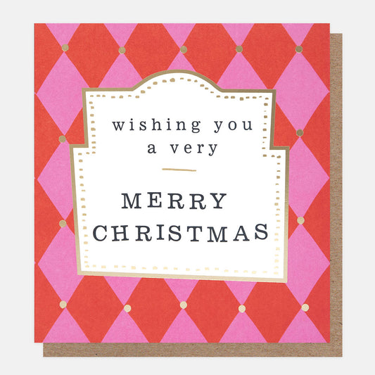PNT624-Caroline G-Pink/Orange Diamond Pattern With Christmas Label -Xmas Card Pack-