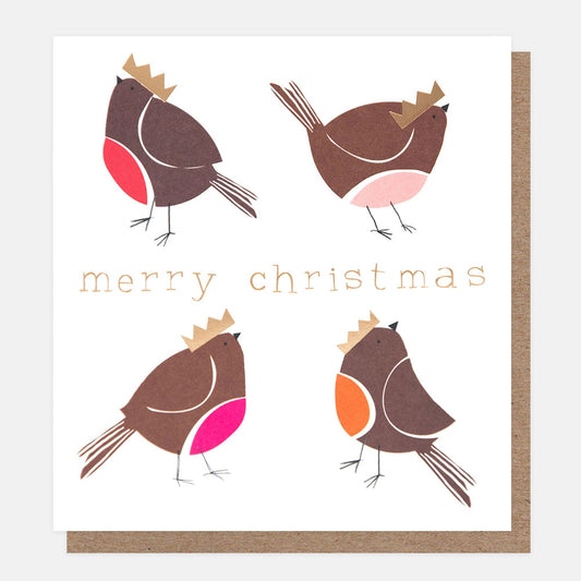 PNT626-Caroline G-Four Robins Gris Merry Christmas -Xmas Card Pack-