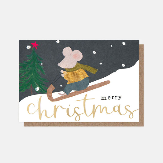 PQX214-Caroline G-Sledding Mouse Merry Christmas-Xmas Card Pack-